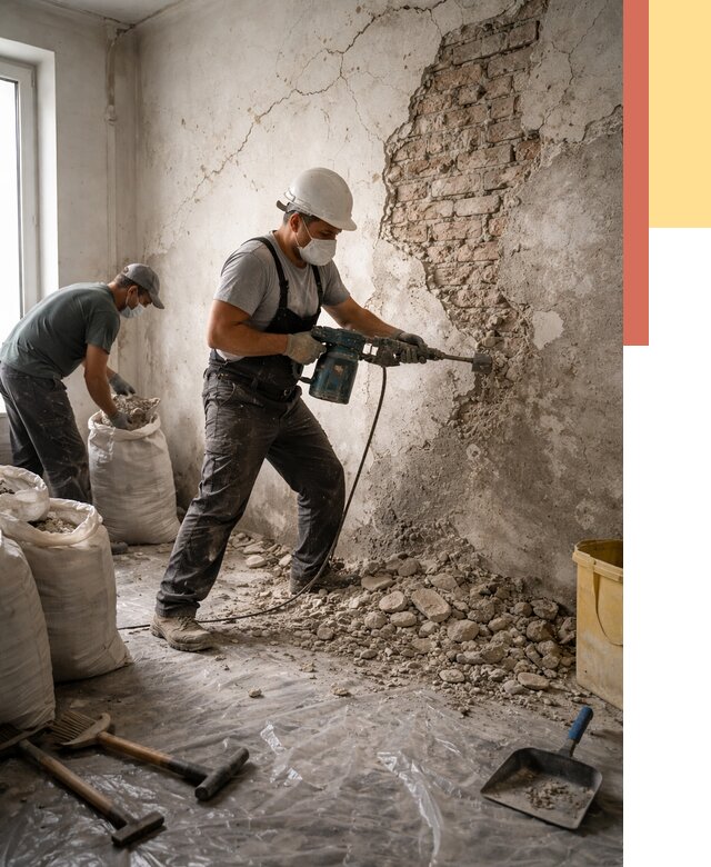 Демонтаж штукатурки со стен в Кимовске от 7422 руб/м² — быстро и недорого | ОТДЕЛОЧНИК-Кмв