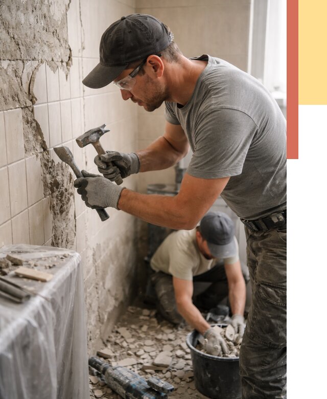 Демонтаж плитки со стен в Кимовске от 876 руб. — быстро и недорого | ОТДЕЛОЧНИК-Кмв