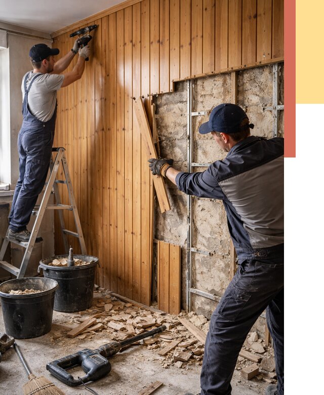 Демонтаж вагонки со стен в Кимовске от 1495 руб. — снятие, удаление, срочно | ОТДЕЛОЧНИК-Кмв