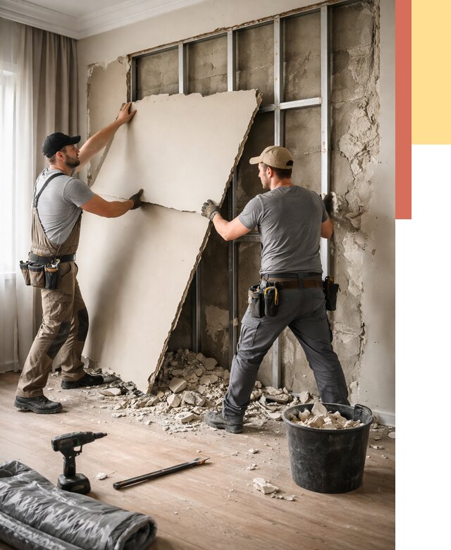 Демонтаж гипсокартона со стен в Кимовске от 361 руб. — услуги демонтажа | ОТДЕЛОЧНИК-Кмв