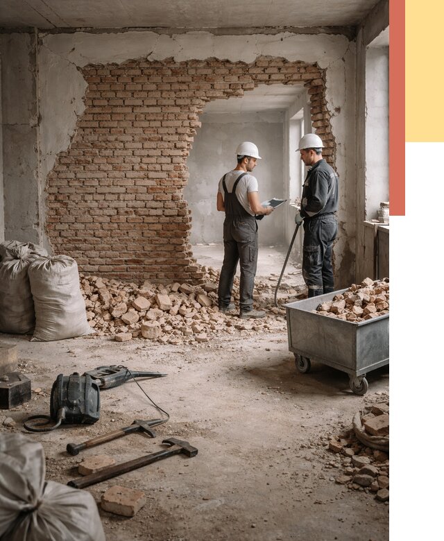 Демонтаж кирпичных стен в Кимовске от 4329 руб. — быстро, недорого, под ключ | ОТДЕЛОЧНИК-Кмв