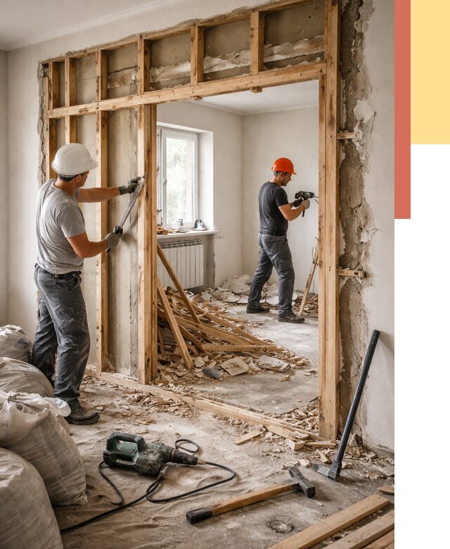 Демонтаж деревянных перегородок в Кимовске от 3299 руб. — быстро и недорого | ОТДЕЛОЧНИК-Кмв