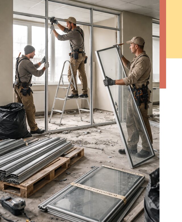 Демонтаж алюминиевых перегородок в Кимовске от 4329 руб. — быстро и недорого | ОТДЕЛОЧНИК-Кмв