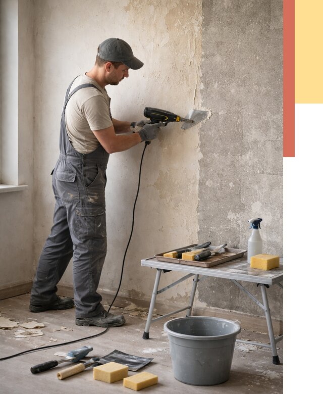 Очистка стен от клея в Кимовске от 1907 руб. — снятие и удаление клея со стен | ОТДЕЛОЧНИК-Кмв