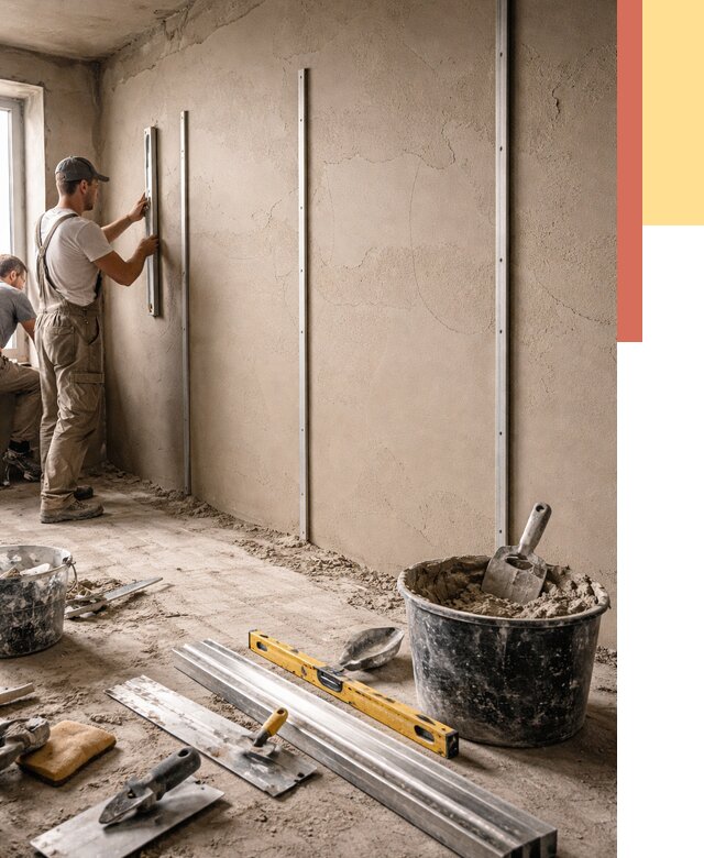 Штукатурка стен по маякам в Кимовске от 5669 руб./м² — выравнивание под ключ | ОТДЕЛОЧНИК-Кмв