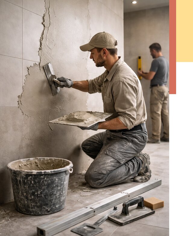 Штукатурка стен в ванной в Кимовске от 4639 руб./м² — выравнивание под ключ | ОТДЕЛОЧНИК-Кмв