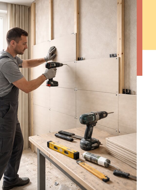 Монтаж МДФ панелей на стены в Кимовске от 1289 руб. под ключ | ОТДЕЛОЧНИК-Кмв