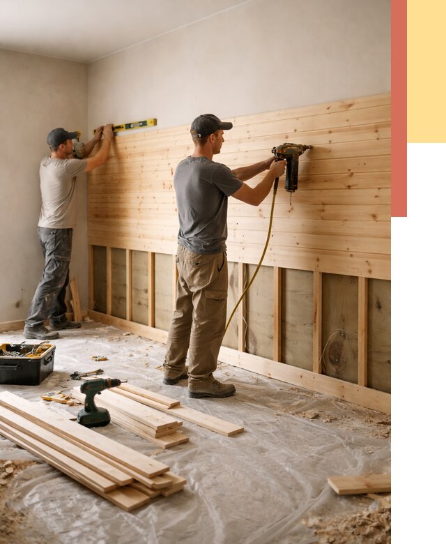 Монтаж деревянной вагонки на стены в Кимовске от 7731 руб. | Услуги монтажа вагонки | ОТДЕЛОЧНИК-Кмв