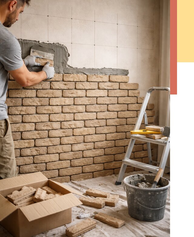 Монтаж декоративного кирпича в Кимовске от 3299 руб./м² — быстро и недорого | ОТДЕЛОЧНИК-Кмв