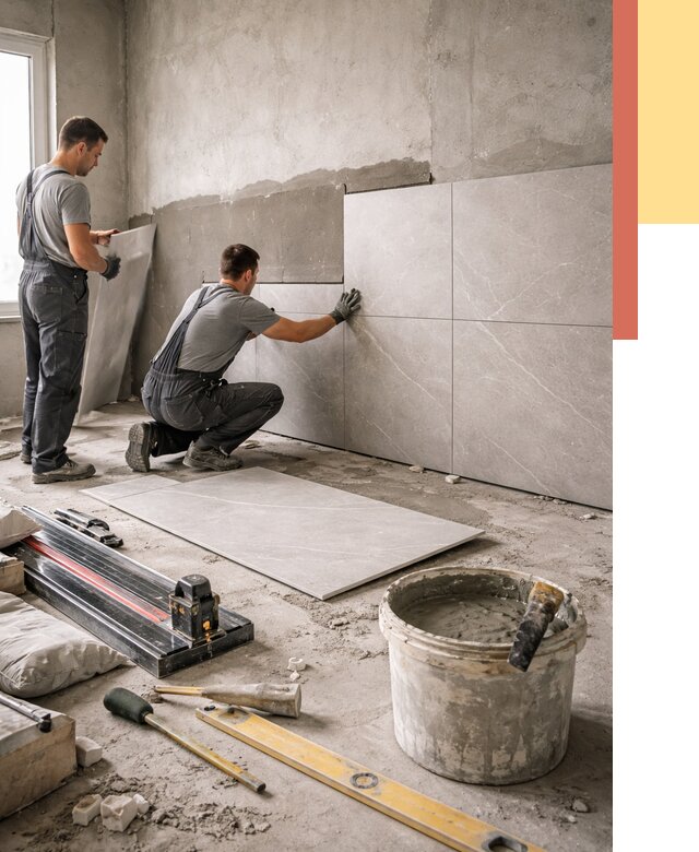 Облицовка стен керамогранитом в Кимовске от 4329 руб./м² — услуги под ключ | ОТДЕЛОЧНИК-Кмв