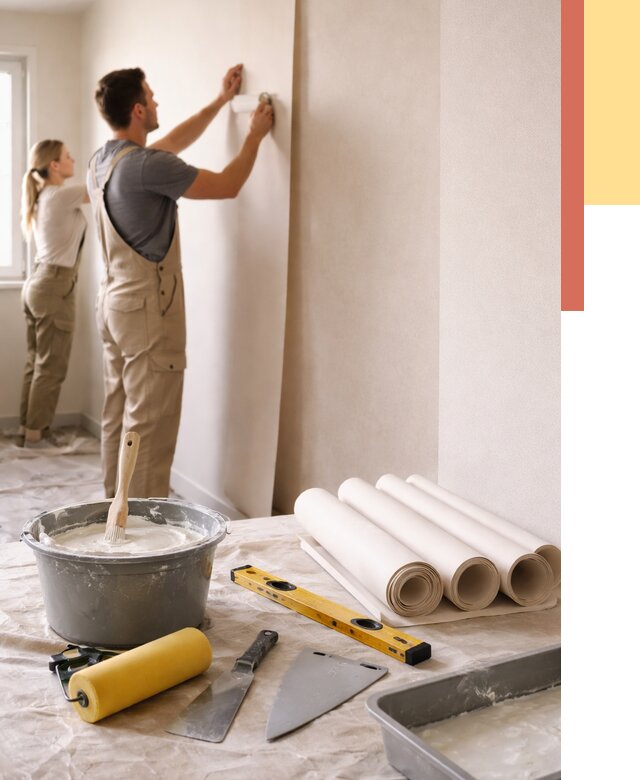 Поклейка бумажных обоев в Кимовске от 5669 руб./м2 — быстро и недорого | ОТДЕЛОЧНИК-Кмв