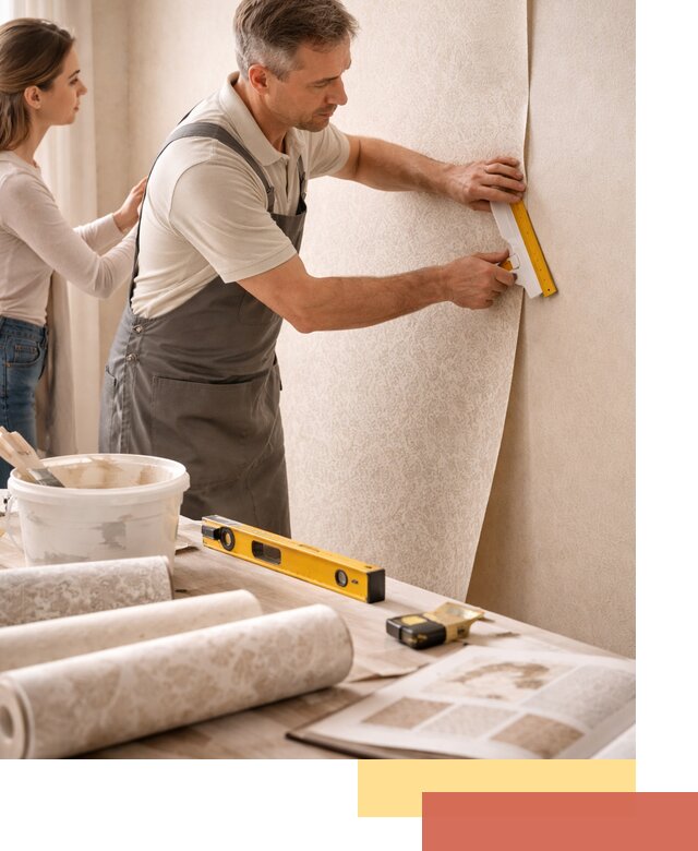 Поклейка обоев с подбором рисунка в Кимовске