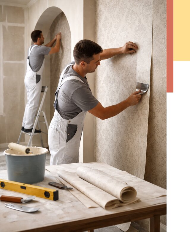 Поклейка обоев на сложные стены в Кимовске от 2886 руб. под ключ | ОТДЕЛОЧНИК-Кмв