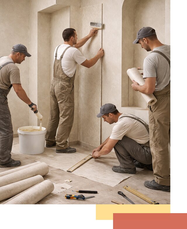 Поклейка обоев на сложные стены и неровные поверхности в Кимовске