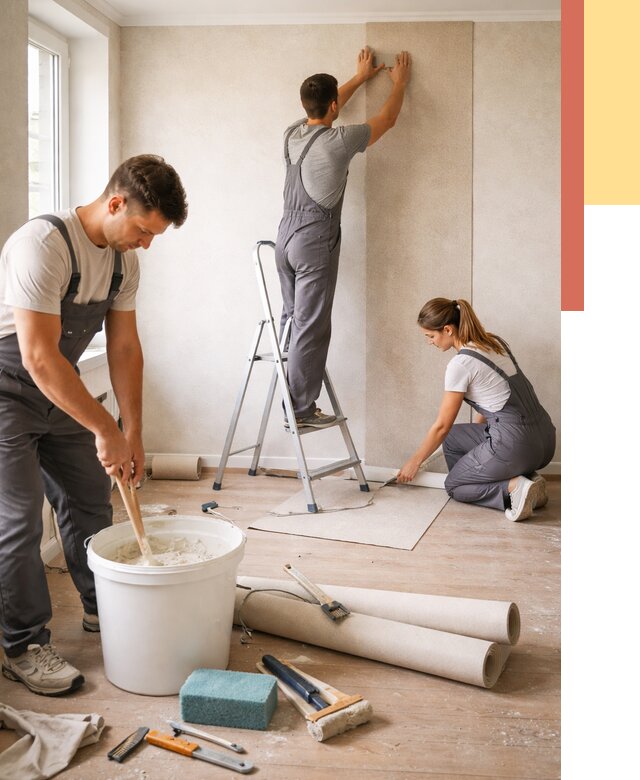 Оклейка стен обоями в Кимовске от 3608 руб/м2 — быстро и недорого | ОТДЕЛОЧНИК-Кмв