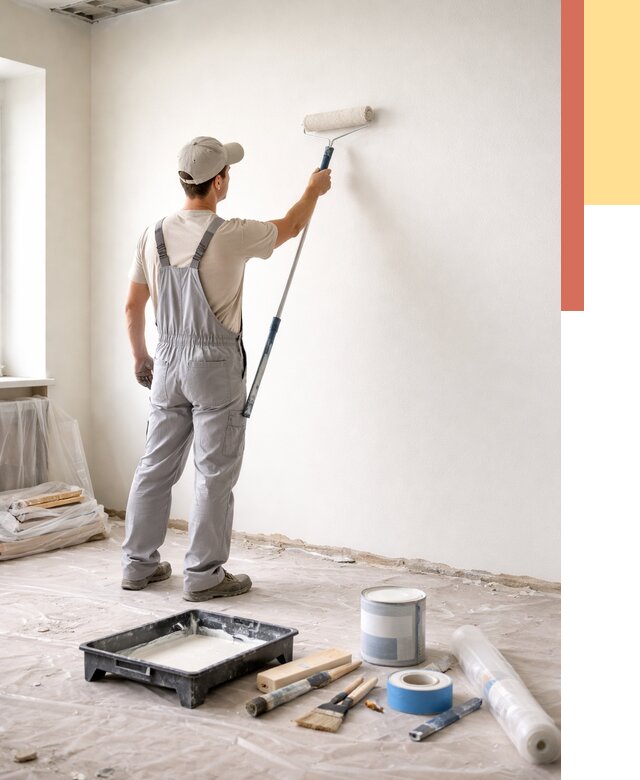 Покраска стен водоэмульсионной краской в Кимовске от 464 руб. за м² | ОТДЕЛОЧНИК-Кмв