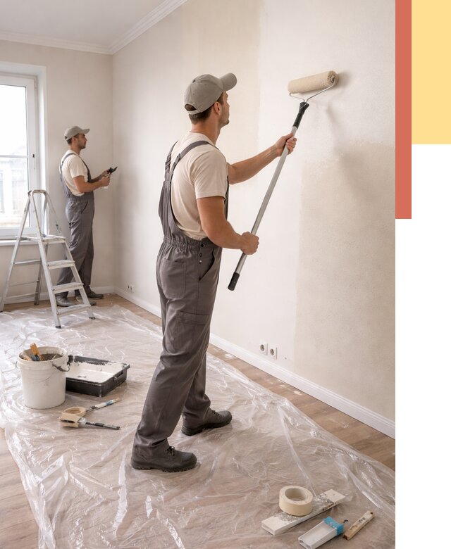 Покраска стен акриловой краской в Кимовске от 3608 руб./м² — быстро и недорого | ОТДЕЛОЧНИК-Кмв