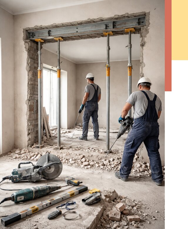 Прорезка проема в стене в Кимовске от 4639 руб. — быстро и недорого | ОТДЕЛОЧНИК-Кмв