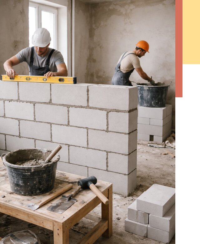 Кладка перегородок из газобетона в Кимовске от 3299 руб. под ключ | ОТДЕЛОЧНИК-Кмв