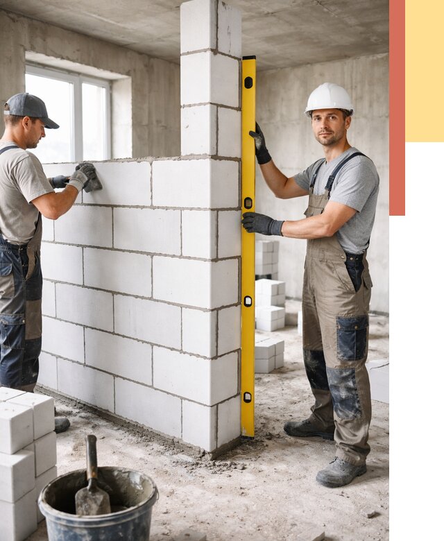 Кладка перегородок из пеноблока в Кимовске от 1855 руб. под ключ | ОТДЕЛОЧНИК-Кмв