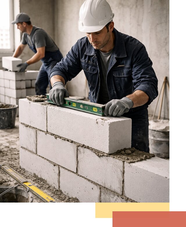 Кладка перегородок из пеноблока под ключ в Кимовске