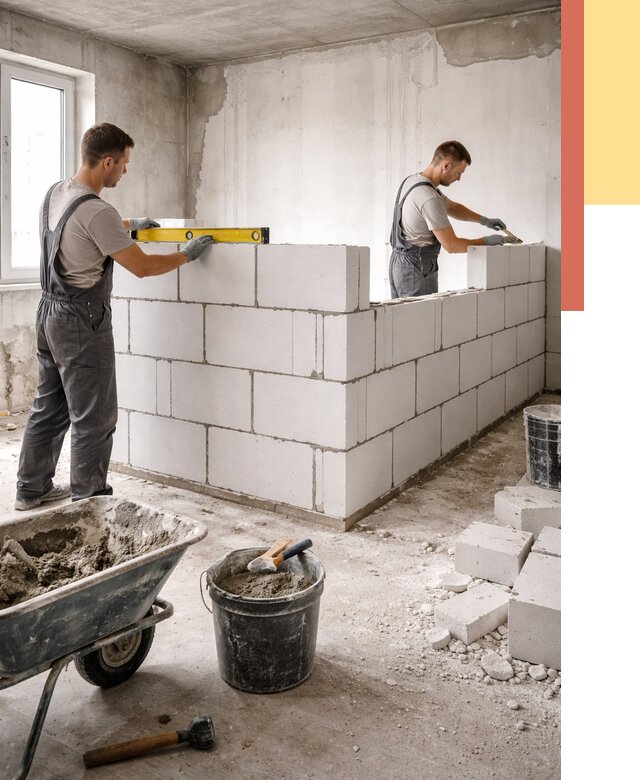 Кладка перегородок из ПГП в Кимовске от 2577 руб./м2 — монтаж и возведение под ключ | ОТДЕЛОЧНИК-Кмв