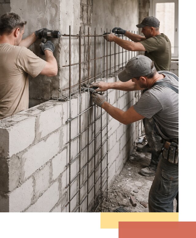 Армирование кладки перегородок в Кимовске профессионально и надёжно