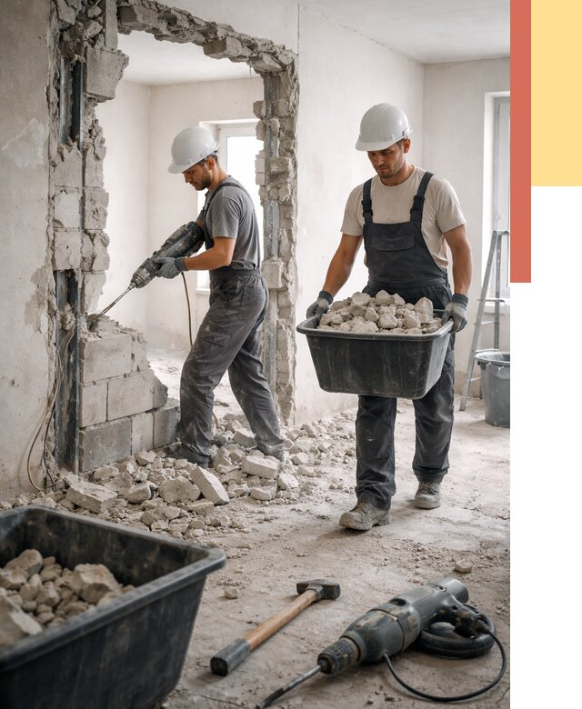 Демонтаж блоковых перегородок в Кимовске от 3866 руб. — быстро и недорого | ОТДЕЛОЧНИК-Кмв