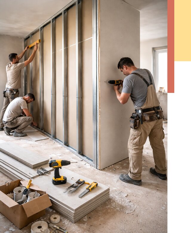 Монтаж однослойной перегородки из гипсокартона в Кимовске от 670 руб. | ОТДЕЛОЧНИК-Кмв