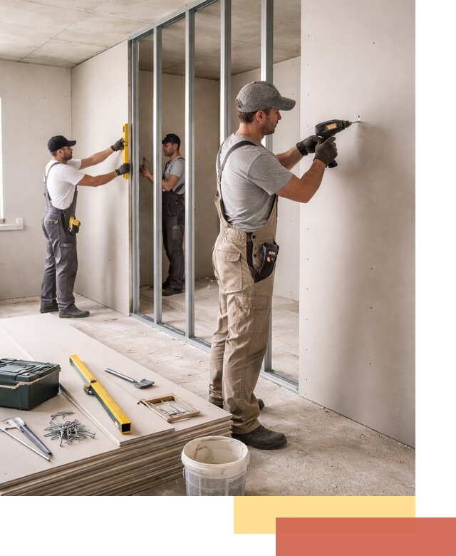 Однослойная перегородка из гипсокартона в Кимовске под ключ, монтаж и отделка