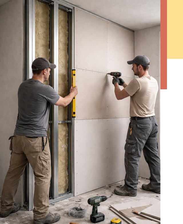 Монтаж двухслойной перегородки из гипсокартона в Кимовске от 1495 руб. | ОТДЕЛОЧНИК-Кмв