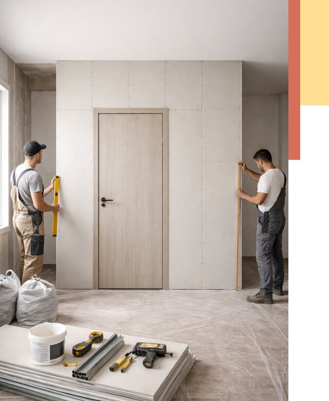 Перегородка из гипсокартона с дверью в Кимовске от 4639 руб. под ключ | ОТДЕЛОЧНИК-Кмв