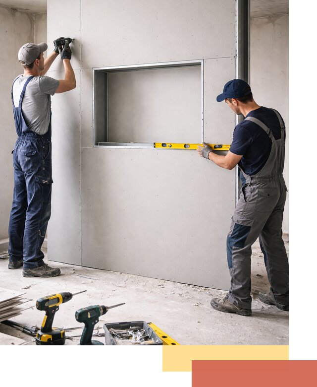 Перегородка из гипсокартона с нишей под декор в Кимовске