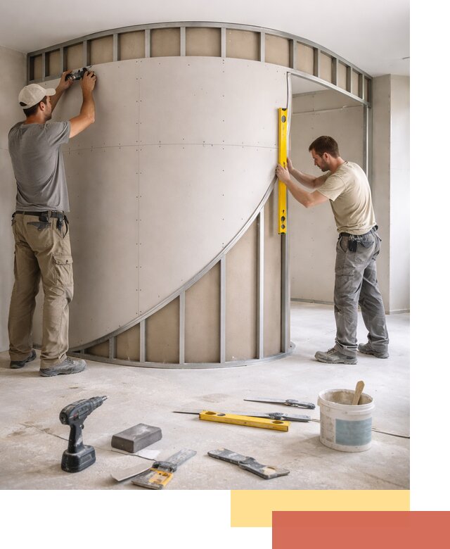 Радиусная перегородка из гипсокартона в Кимовске под ключ