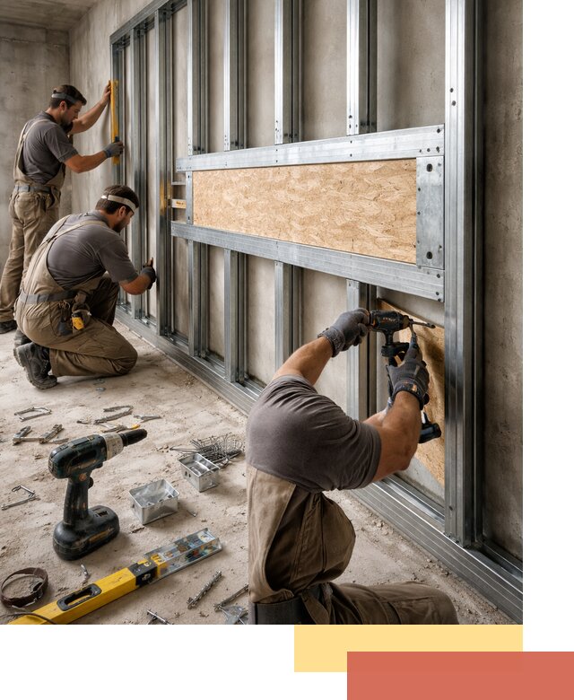 Усиленная перегородка для крепления тяжёлых конструкций в Кимовске