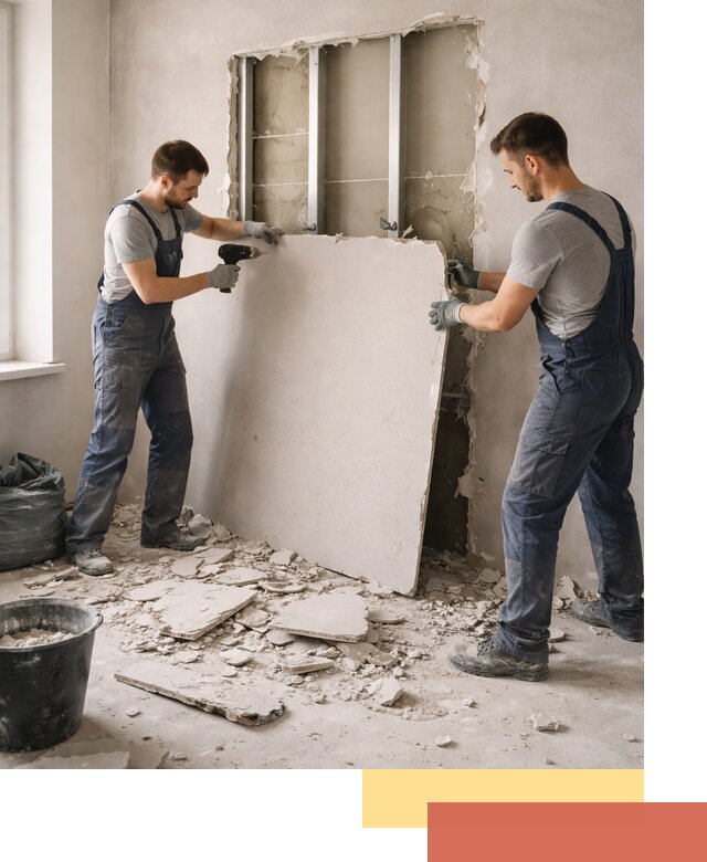 Демонтаж перегородки из гипсокартона в Кимовске быстрый и аккуратный