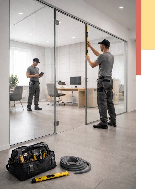 Цельностеклянные перегородки под ключ в Кимовске от 9793 руб. — монтаж и цены | ОТДЕЛОЧНИК-Кмв