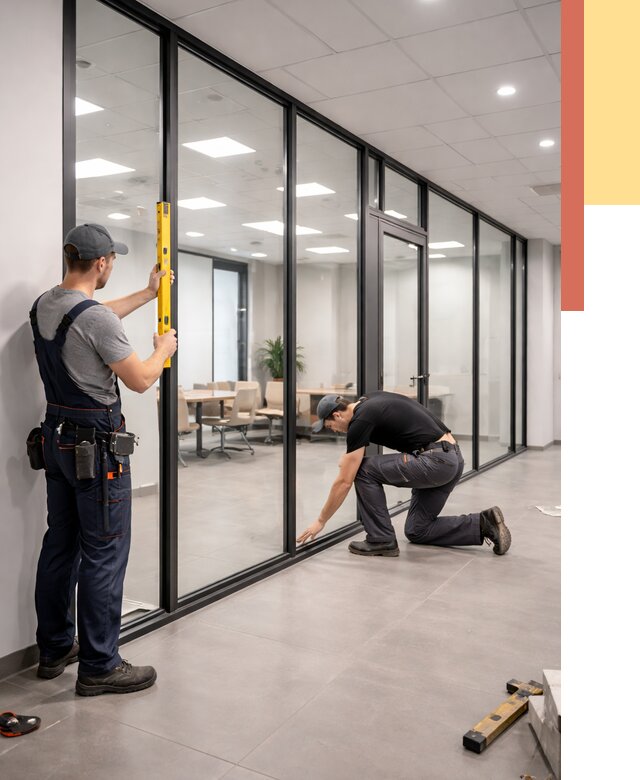 Каркасные стеклянные перегородки в Кимовске под ключ от 9483 руб. | ОТДЕЛОЧНИК-Кмв