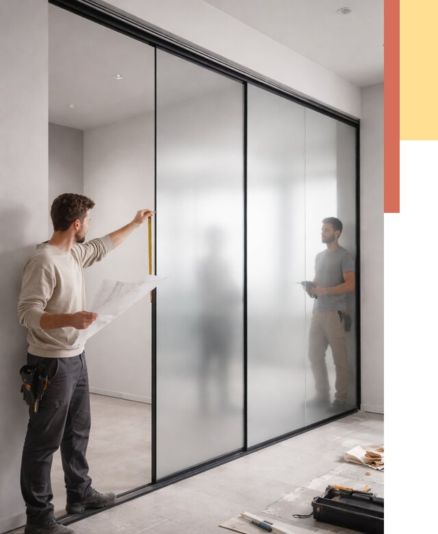 Матовые стеклянные перегородки в Кимовске от 8762 руб. — монтаж и установка | ОТДЕЛОЧНИК-Кмв