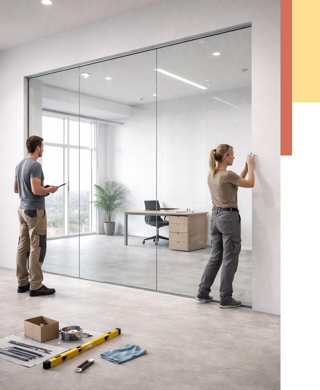 Перегородки из закаленного стекла в Кимовске от 9793 руб. под ключ | ОТДЕЛОЧНИК-Кмв