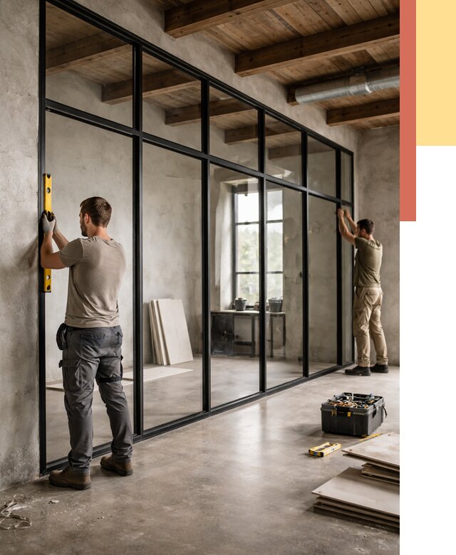 Стеклянные перегородки лофт в Кимовске от 10823 руб. под ключ | ОТДЕЛОЧНИК-Кмв