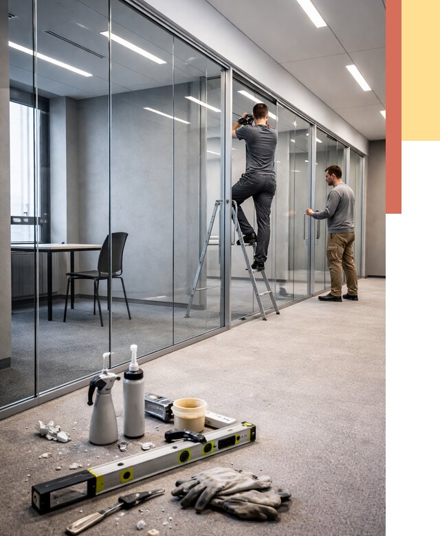 Стеклянные офисные перегородки в Кимовске от 8762 руб. — монтаж и установка | ОТДЕЛОЧНИК-Кмв