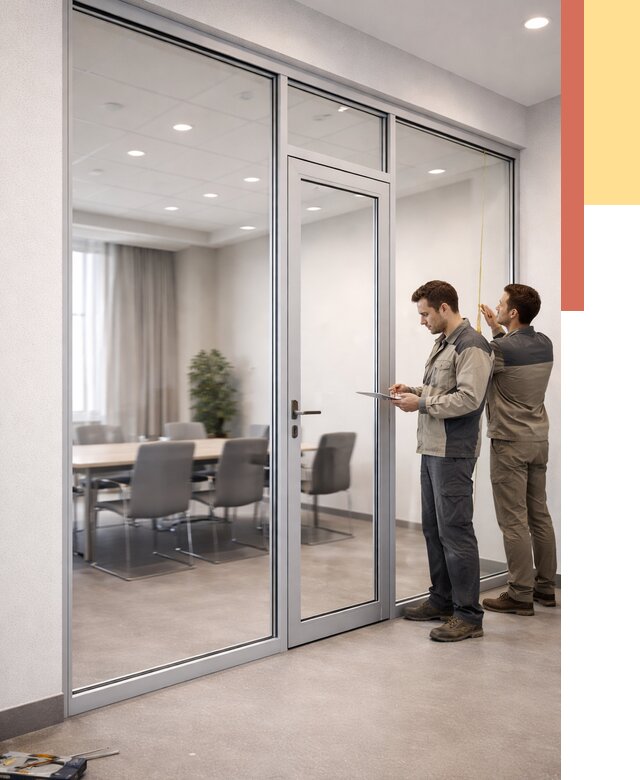 Установка и монтаж алюминиевых перегородок со стеклом в Кимовске от 8453 руб. | ОТДЕЛОЧНИК-Кмв