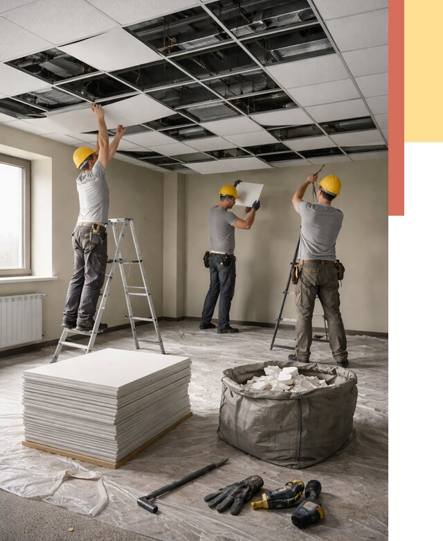 Демонтаж потолка Армстронг в Кимовске от 4639 руб. быстро и недорого | ОТДЕЛОЧНИК-Кмв