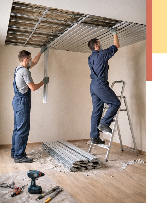 Демонтаж реечного потолка в Кимовске от 4639 руб. быстро и недорого | ОТДЕЛОЧНИК-Кмв