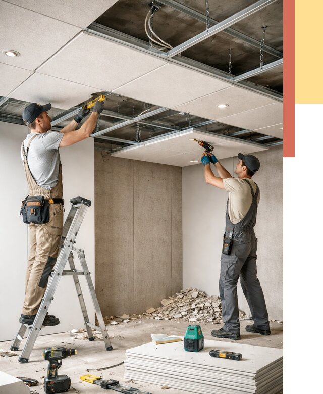 Монтаж акустического потолка в Кимовске от 6700 руб/м2 — быстро и недорого | ОТДЕЛОЧНИК-Кмв