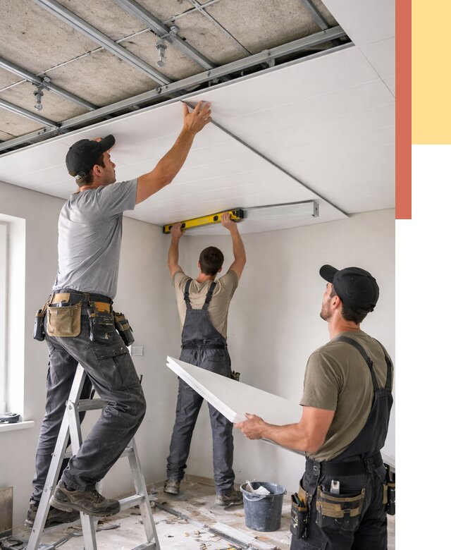 Монтаж потолка из ПВХ панелей в Кимовске от 3608 руб./м2 — быстро и недорого | ОТДЕЛОЧНИК-Кмв