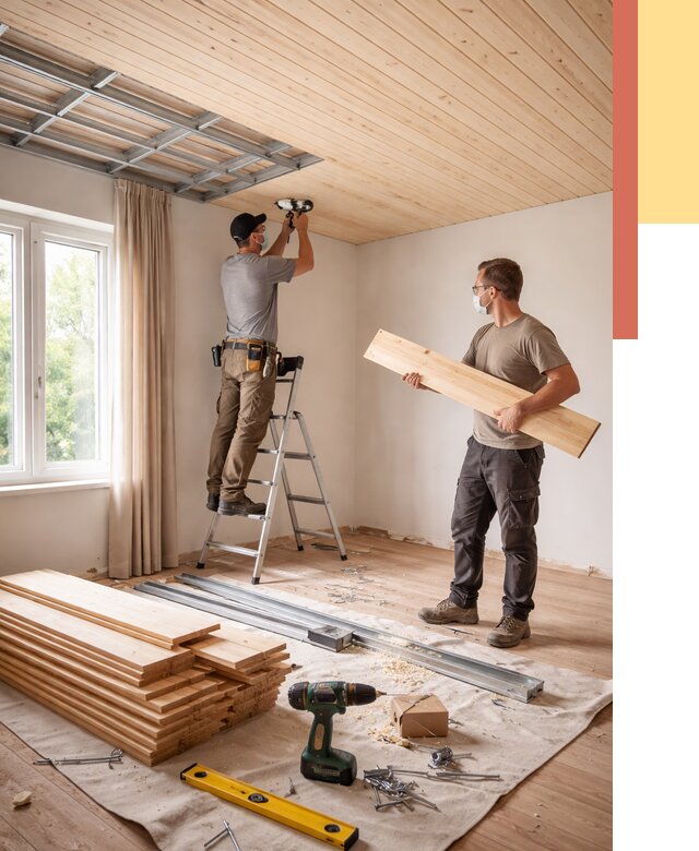 Монтаж потолка из вагонки в Кимовске от 6700 руб. | Быстро и недорого — ОТДЕЛОЧНИК-Кмв