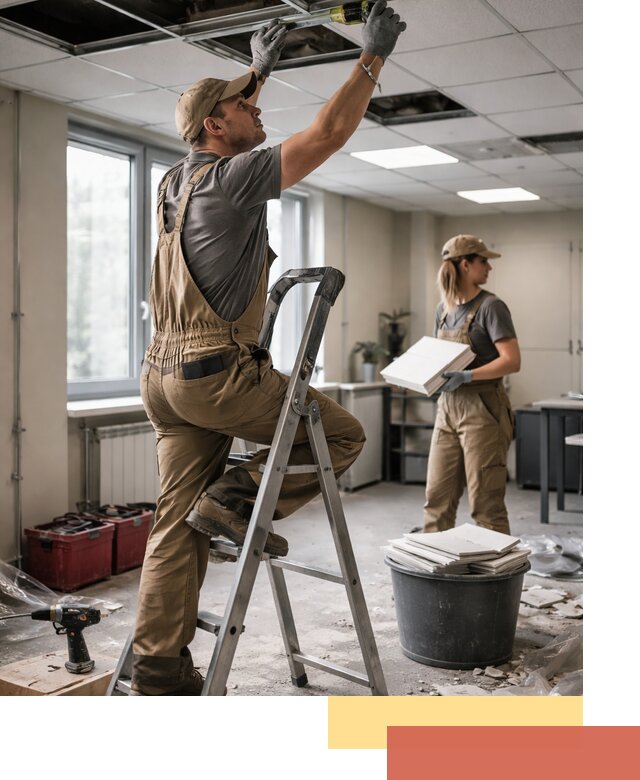 Ремонт потолка Армстронг и замена плит в Кимовске