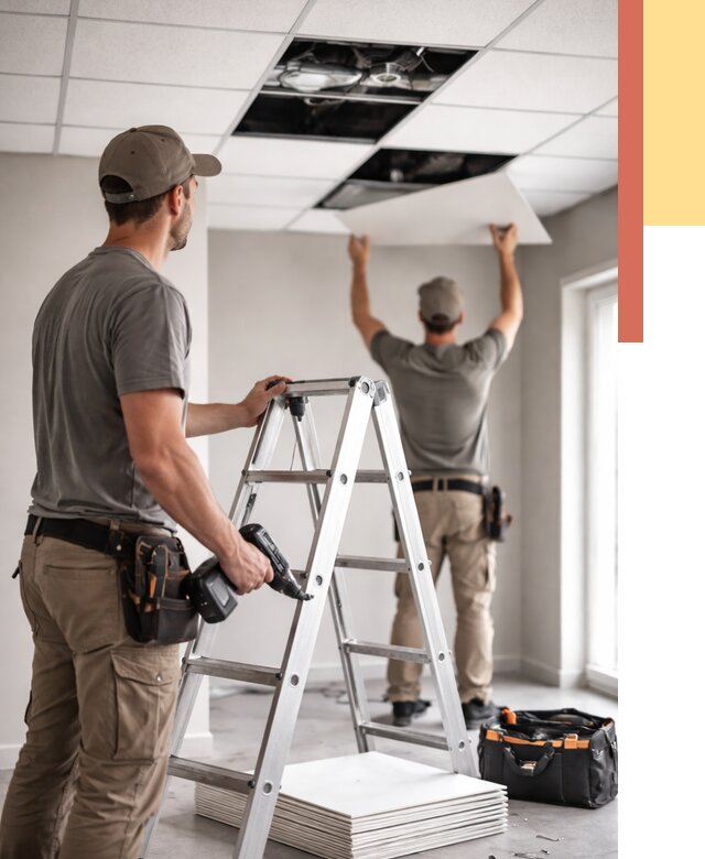 Обслуживание подвесного потолка в Кимовске от 3608 руб. — быстро и недорого | ОТДЕЛОЧНИК-Кмв